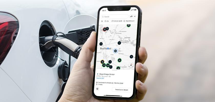 Harta stațiilor de încărcare de pe aplicația mobilă PPC blue